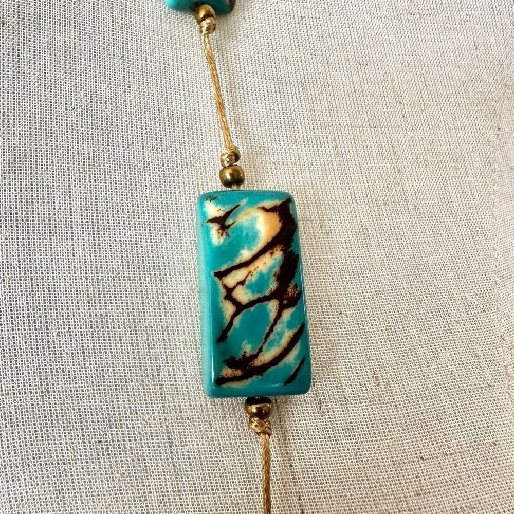 Bronzite and faux turquoise beaded adjustable necklace - Picture 4 of 9